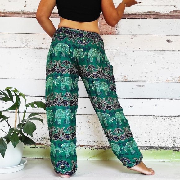 Green and blue elephant harem pants - Picture 2 of 4